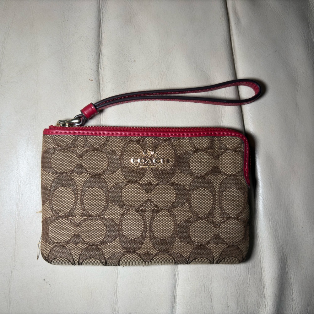 Coach Brown Wristlet with Red Trim